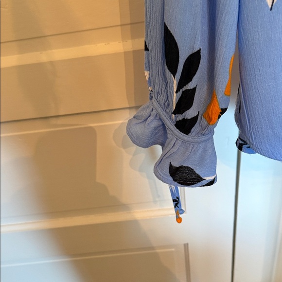 Fig and Flower Blue Floral Boho Blouse Medium | Peasant Top Cottagecore - Picture 5 of 7